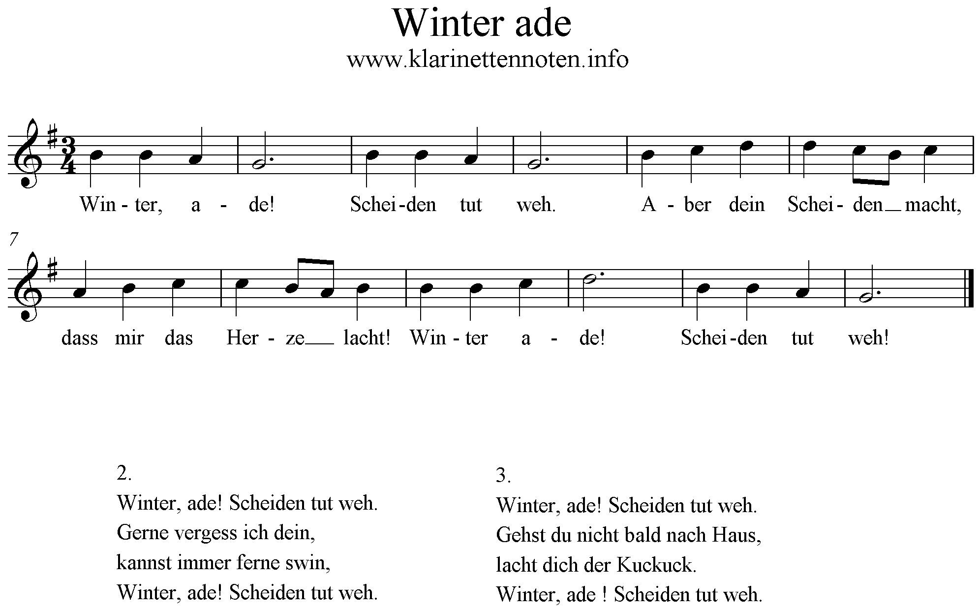 Noten Winter Ade, G-Dur, G-Major